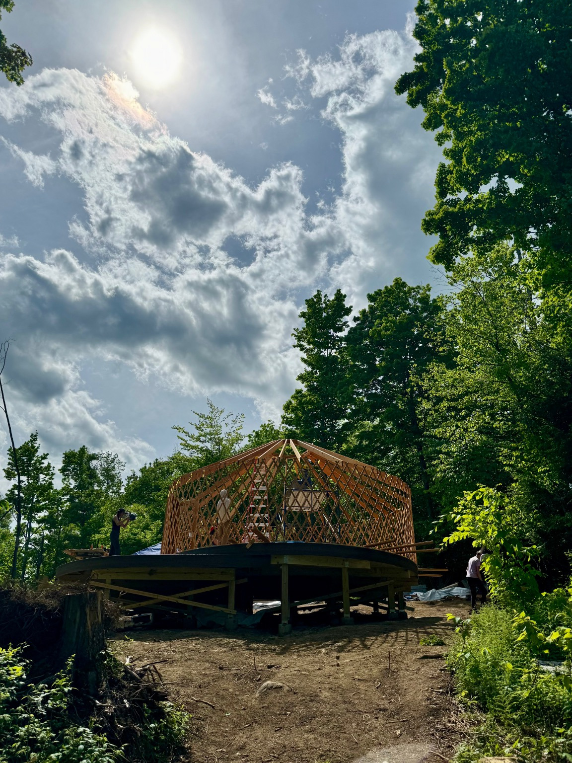 Yurt construction in the woods