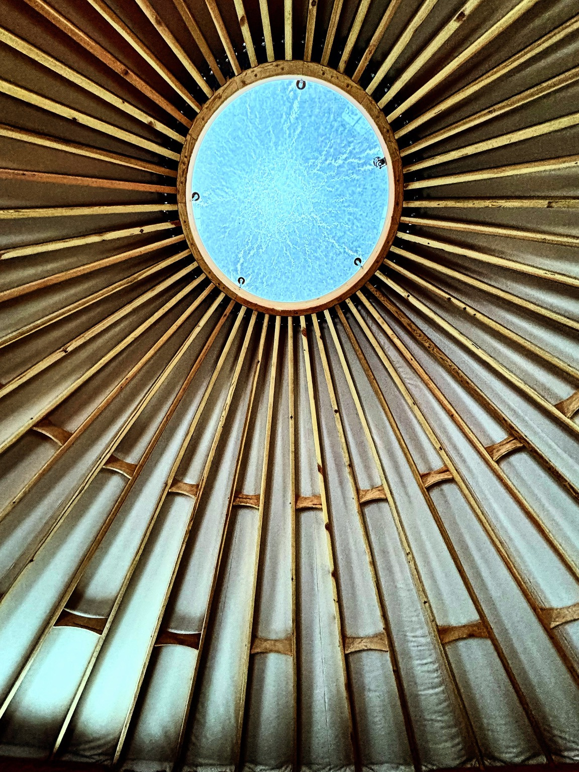 Looking up through the yurt dome