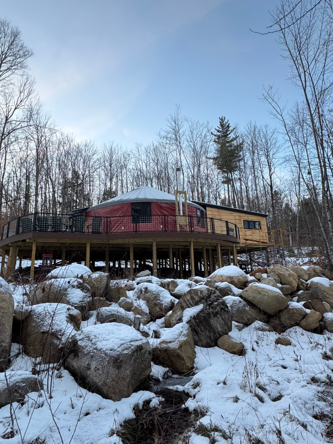 Yurt and cabin in winter